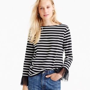 J. Crew Striped Top with Tulle Cuffs